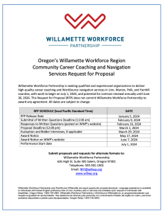 Oregon’s Willamette Workforce Region Community Career Coaching and Navigation Services Request for Proposal